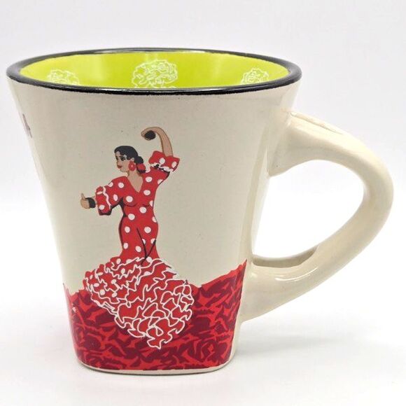 Ole Mosaic Espana Rose Flamenco Dancer Green Inside Espresso Cup Mug 2.75" High - Picture 1 of 6